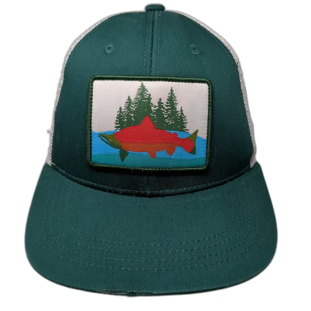 Umpqua Trucker Hat Green White One Size Salmon Patch Tongass Initiative Mesh